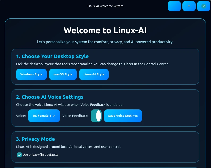Linux-AI Welcome Center Screenshot